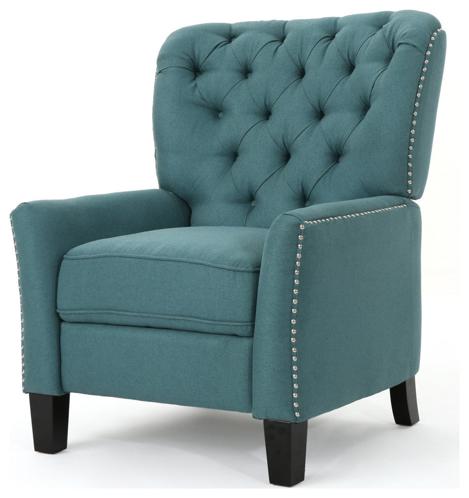 GDF Studio Carlyle Tufted Back Fabric Recliner Armchair, Dark Teal