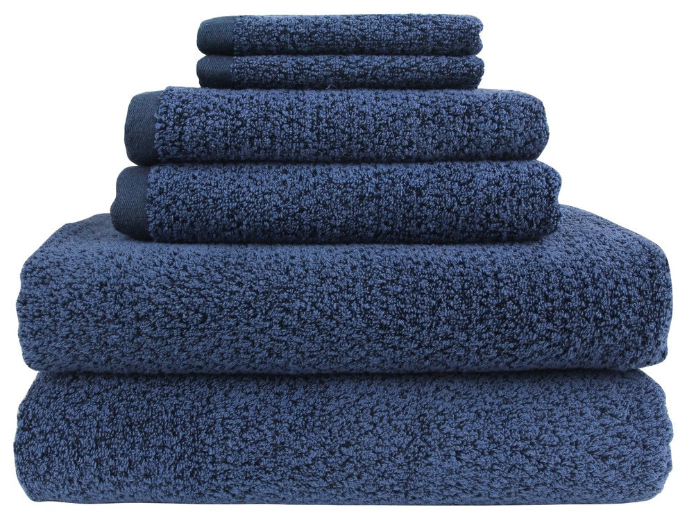 Everplush Diamond Jacquard Bath Towel Set 6 Piece, Navy Blue