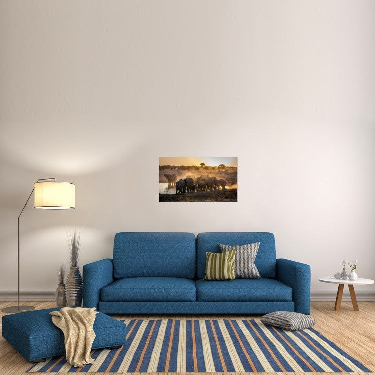 "Elephant Huddle" Stretched Canvas Giclee by Simon Van Ooijen, 36x21"