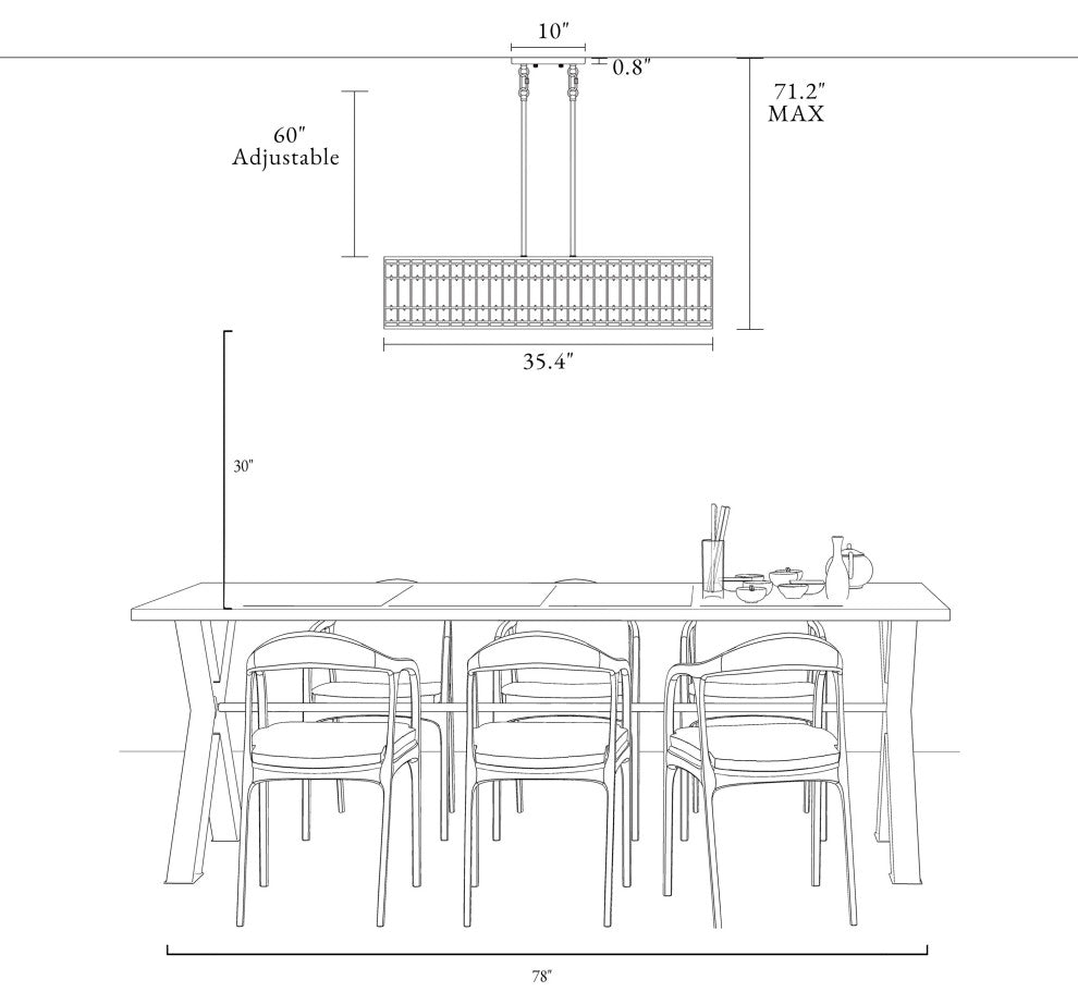 LNC Chispa 4-Light 35" Modern Rectangle Crystal Glass Pendant Lights for Dining