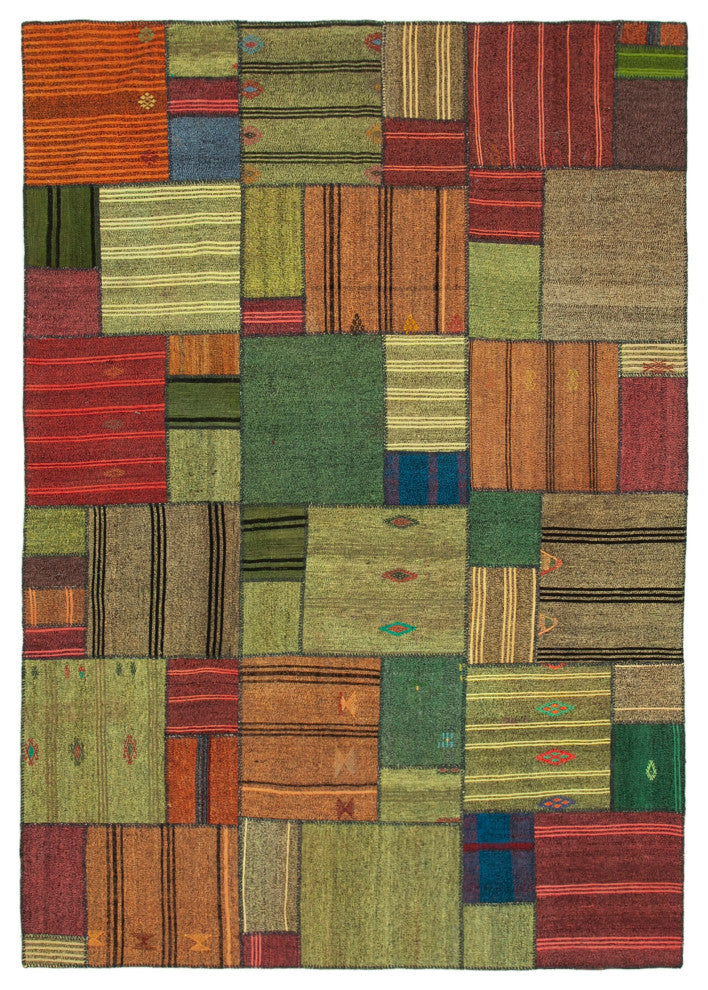 Rug N Carpet - Handmade Turkish 8' 2'' x 11' 6'' Rustic Patchwork Kilim Rug