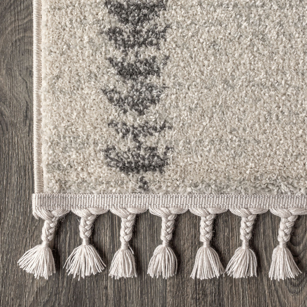 Zaina Moroccan Beni Souk Area Rug, Cream/Gray, 8 X 10