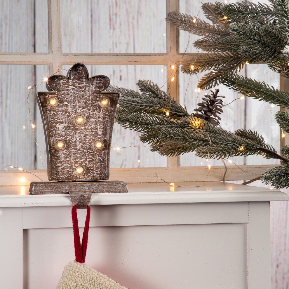 7.50"H Marquee LED Metal Giftbox Stocking Holder