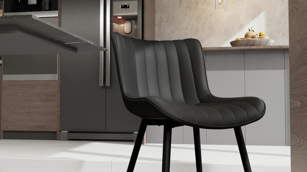 Younike Dining Chair Set of 2, Liner Pattern Faux Leather, Black