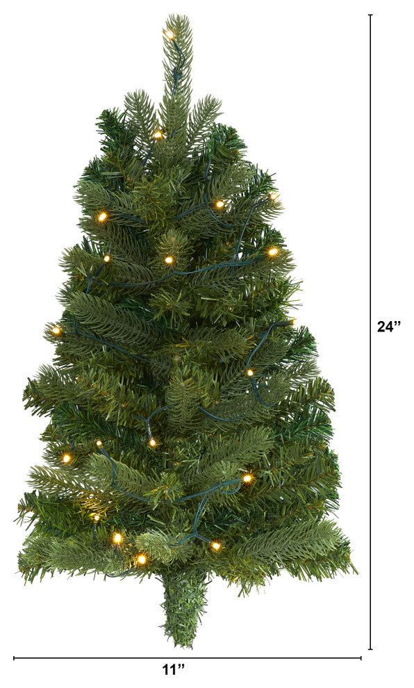 2' Flat Back Wall Hanging Artificial Christmas Tree With 20 Clear LED Lights