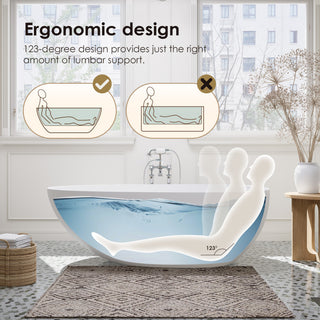 Giotto Flatbottom Freestanding Solid Surface Soaking Bathtub, Matte White, 59inch