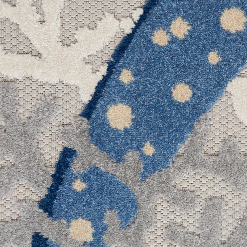Nourison Aloha 4' x Round Blue/Grey Coastal, Nautical & Beach Area Rug