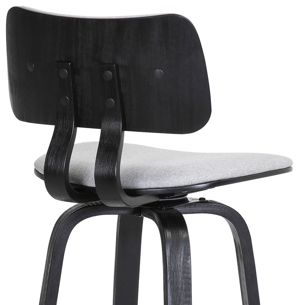 Pico 26" Swivel Black Wood Counter Stool, Light Gray Fabric With Black Metal, 26