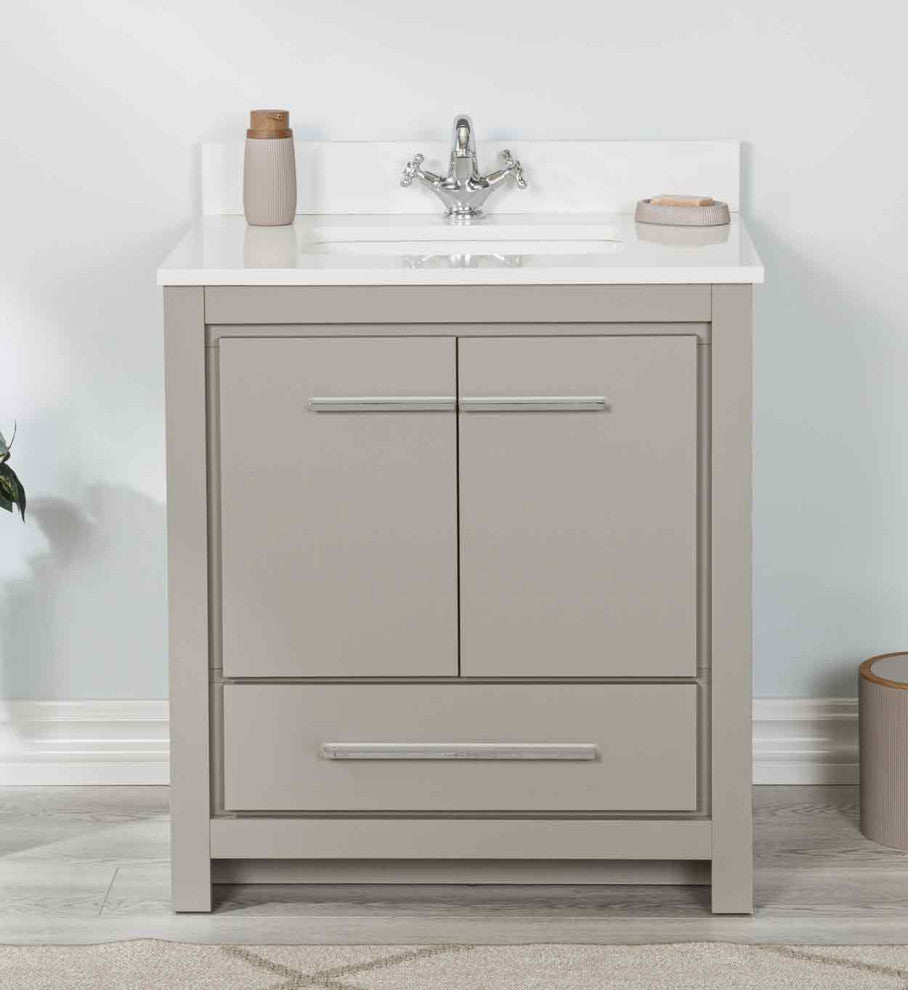Mila Collection 30" Bathroom Vanity With Sink, Mirror, Countertop, Ash Gray