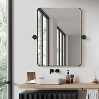 Dieux Rectangular Framed, Matte Black Bathroom Pivot Wall Mirror