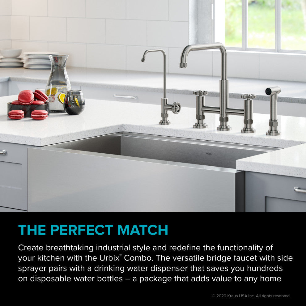 Urbix Bridge Kitchen Faucet, Spot Free Stainless Steel, Water Dispenser Ff-101