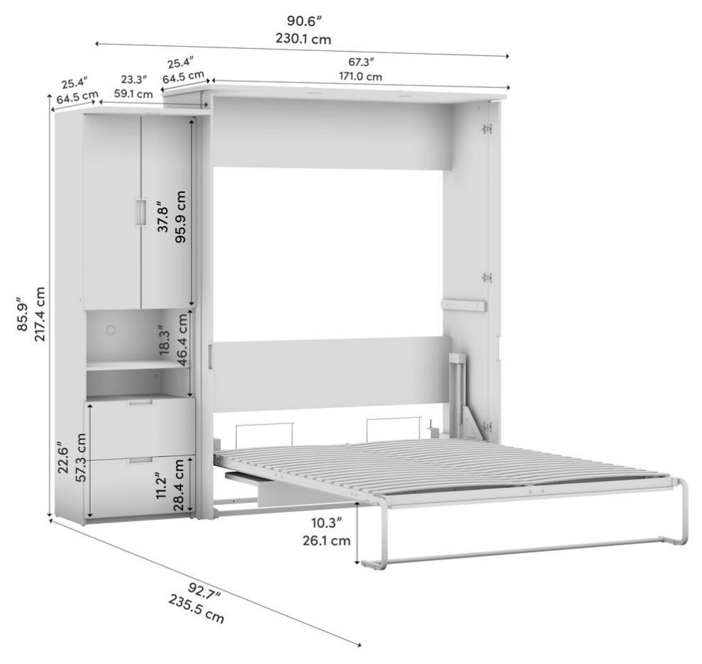 Lumina Queen Murphy Bed with Desk and Storage Cabinet (91W) in White