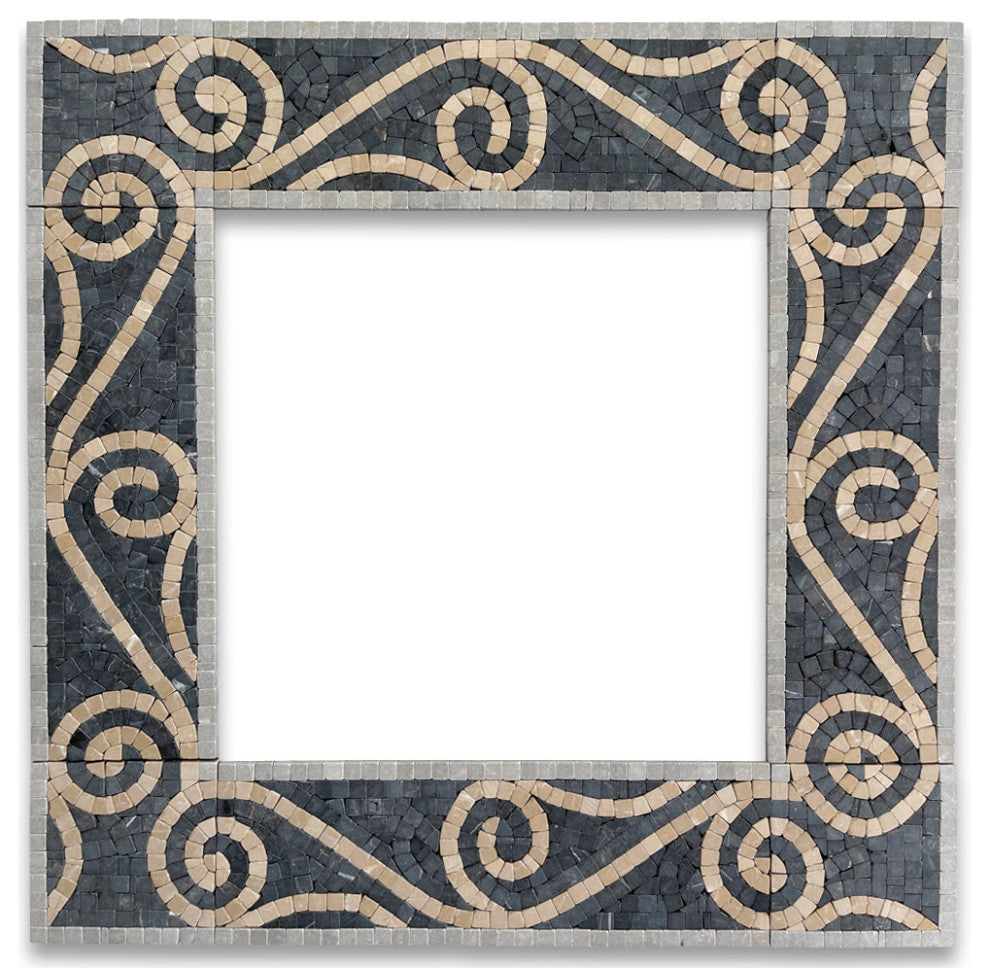 Marble Mosaic Border Insert Listello Tile Swirl Nero 4x12 Tumbled, 1 piece