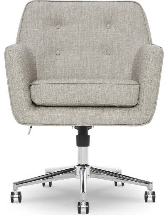 Swivel Office Chair, Memory Foam Seat & Button Tufted Back, Light Gray Fabric