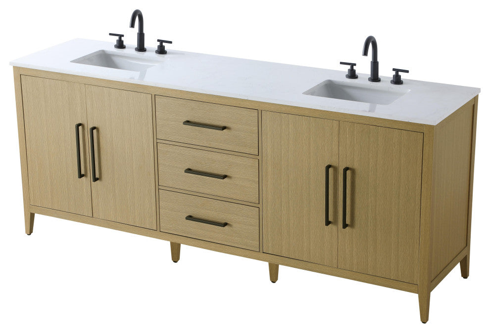Home Living 84" Double Bathroom Vanity, Honey Brown