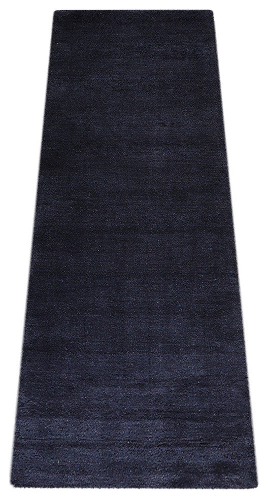 HAND KNOTTED LOOM SILK ECO-FRIENDLY AREA RUGS-Dark Blue Color,Solid Design, [Runner] 2'8"x8'