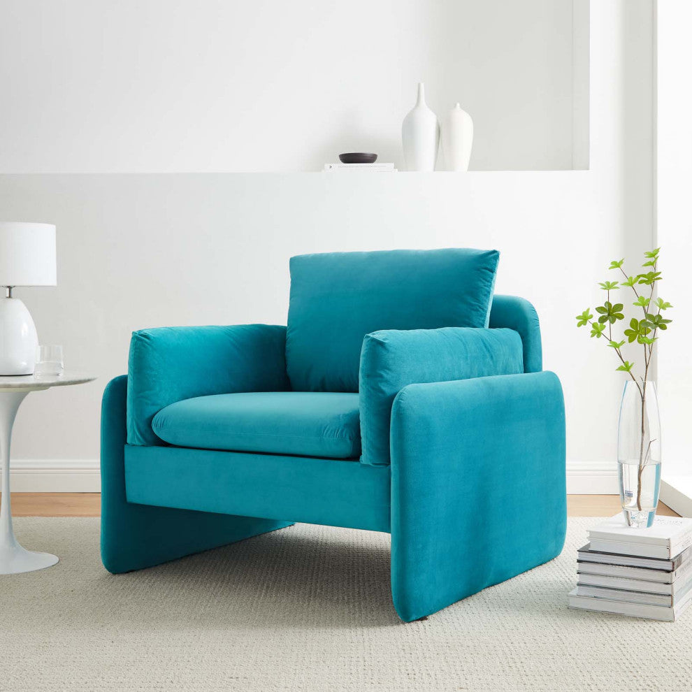 Armchair Accent Chair, Velvet, Blue, Modern, Living Lounge Hotel Hospitality