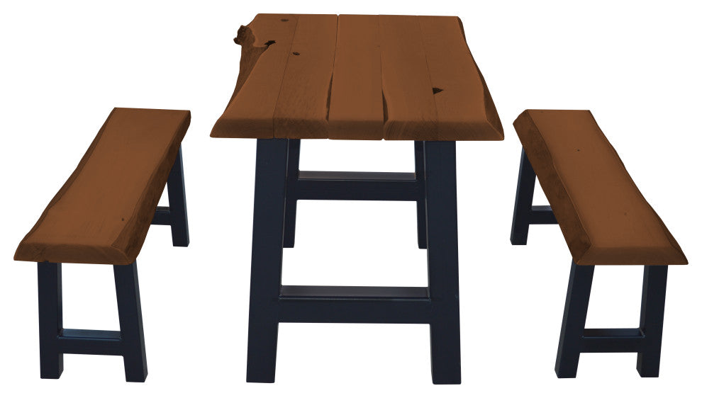 Live Edge Locust Ridgemont Table with 2 Benches, Mushroom Stain, 5 Foot