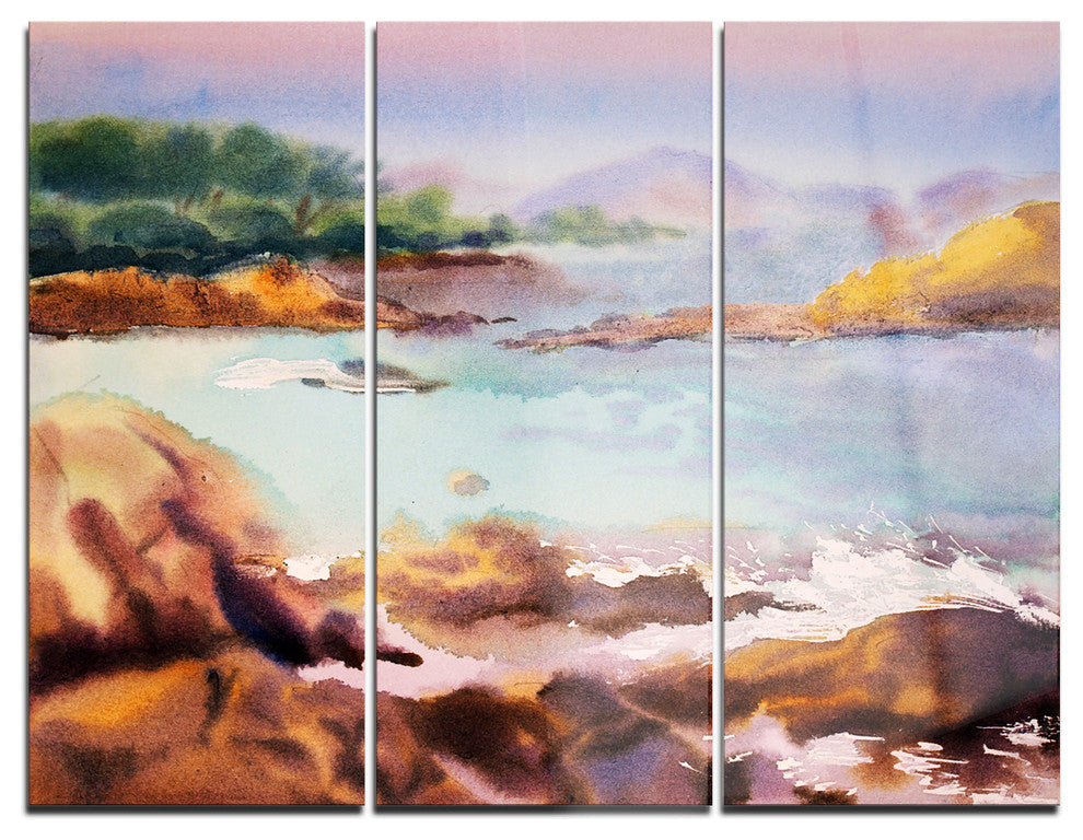 "Tranquil Watercolor Waters" Metal Wall Art, 3 Panels, 36"x28"