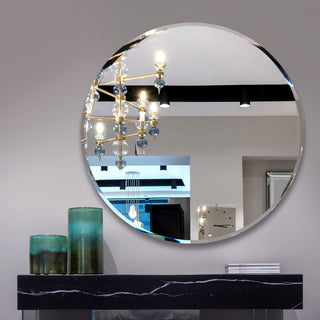 Round Beveled Polished Frameless Wall Mirror With Hooks, 18"
