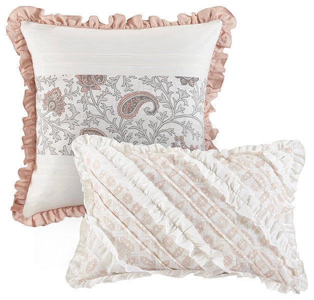 Madison Park Dawn 9 Piece Cotton Percale Comforter Set, Blush