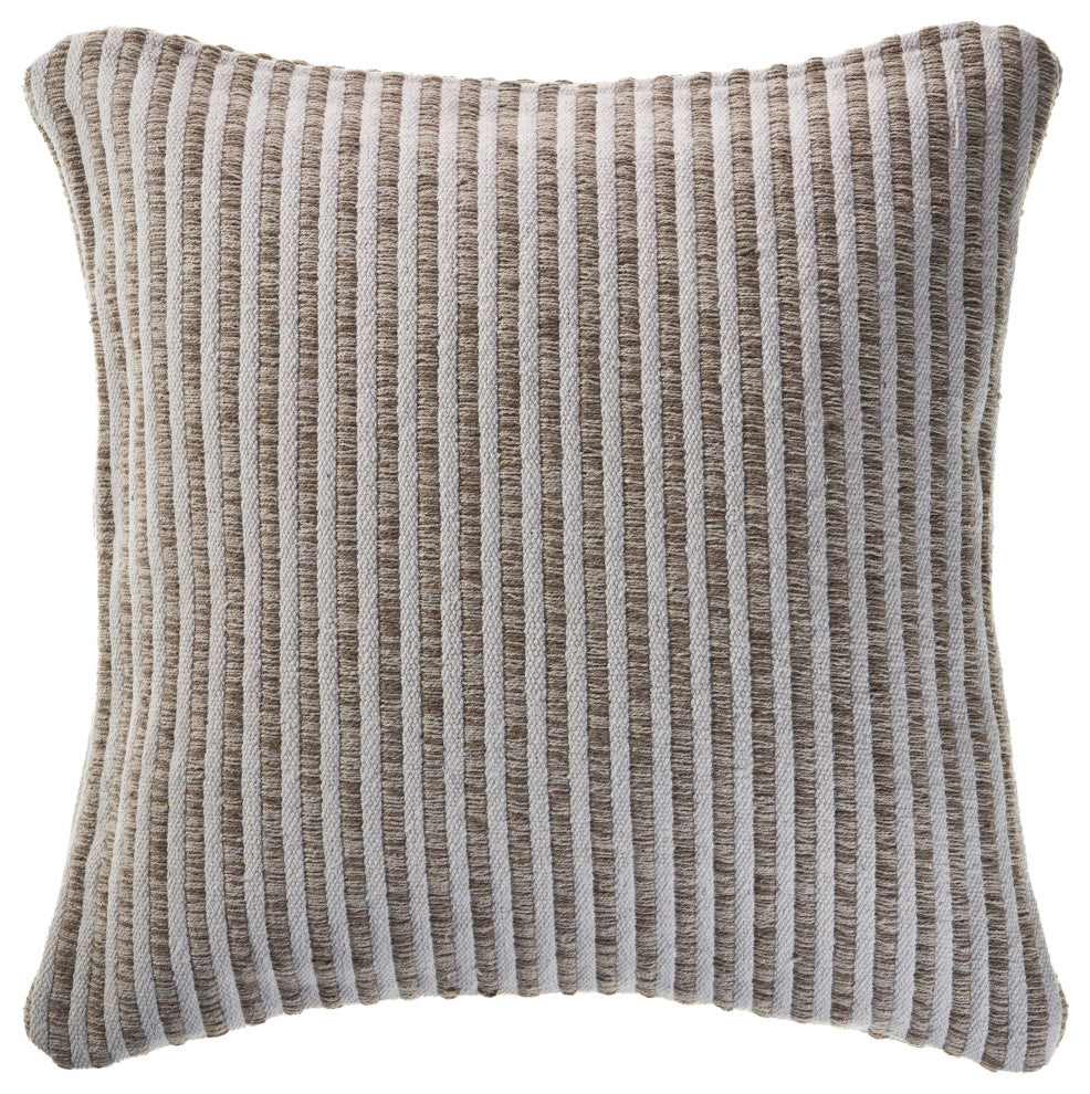 Beige and Cream Striped Throw Pillow