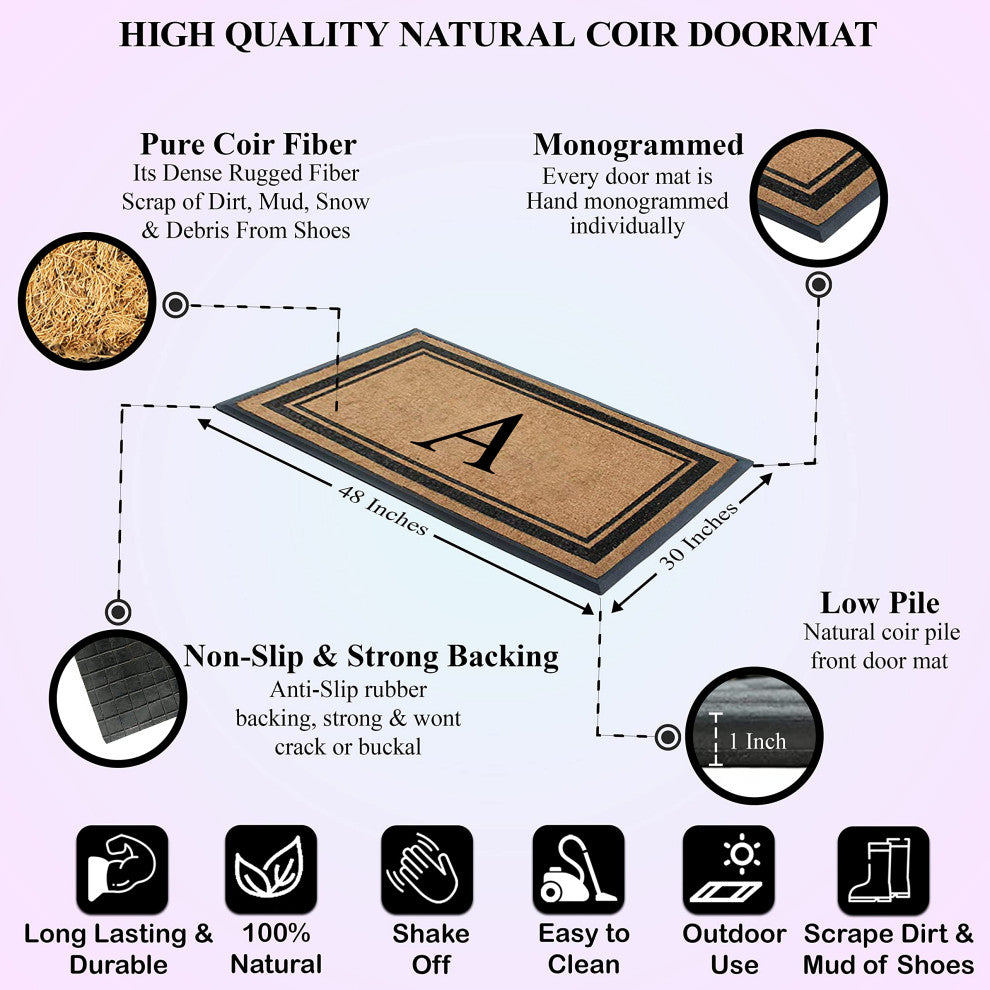 A1HC Markham Border Flocked Extra Large Monogrammed Doormat, 30"X48", A