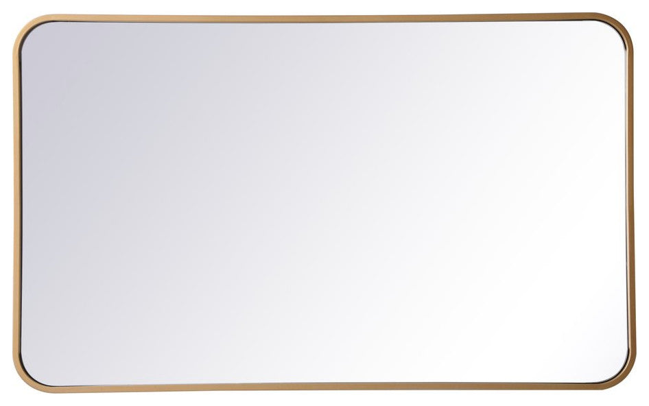 Ellis Soft Corner Metal Rectangular Mirror, Brass, 22"x36"
