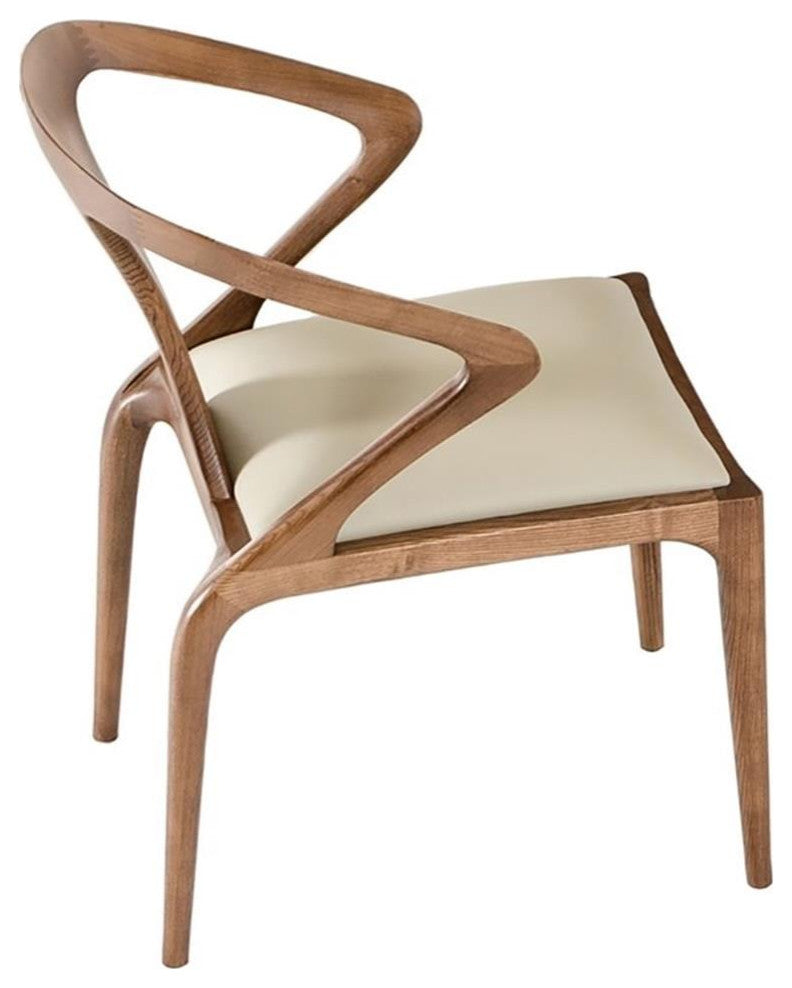 Modrest Campbell 18" Solid Wood & Faux Leather Dining Chair in Walnut/Beige