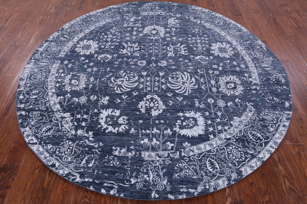 8' Round Persian Wool & Silk Handmade Rug - Q15800