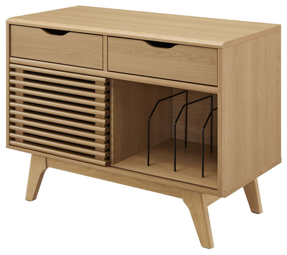 Vinyl Record Side Table Cabinet Stand, Brown Oak, Wood, Modern Lounge Cafe