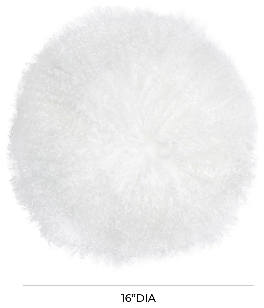 New Zealand Sheepskin 16" Round Pillow, White