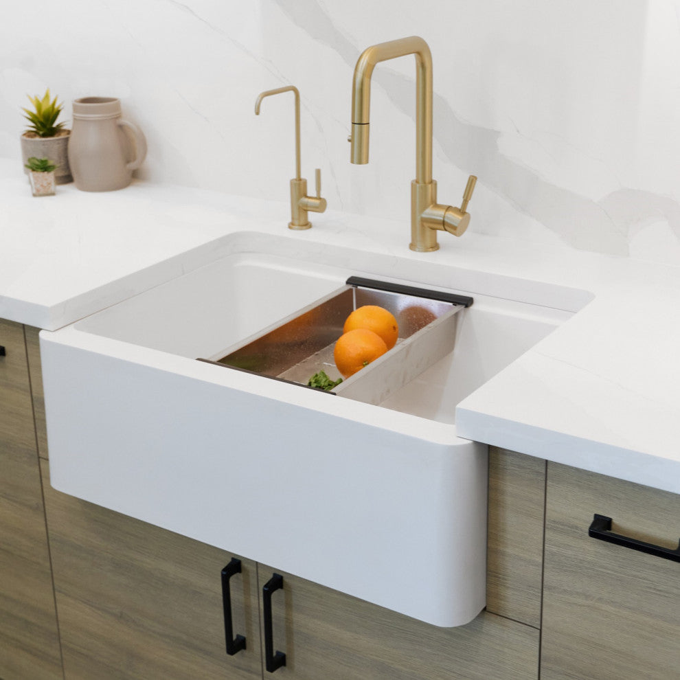 30" Undermount Workstation Single Bowl White Granite Kitchen SInk