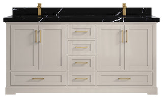Boston 72" Double Sink Bath Vanity in Fine Grain 2" Calacatta Black