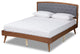 Gray Fabric Upholstered and Walnut Brown Finished Wood King Size Platform Bed