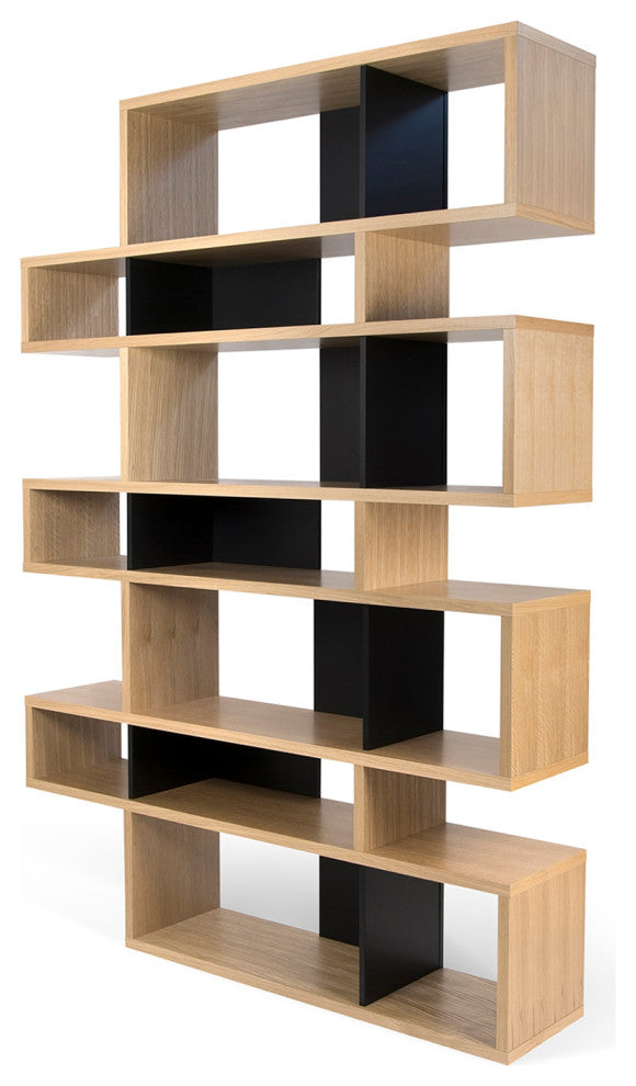 Modern Large Modular Display 2 Tone Shelves, Oak Frame/Black Backs