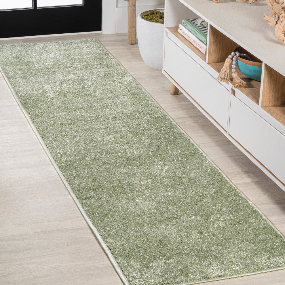 Haze Solid Low-Pile Green 2 ft. x 14 ft. Runner Rug