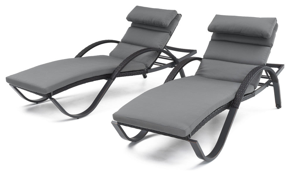 Deco 2 Piece Aluminum Outdoor Patio Chaise Lounges Chair, Gray