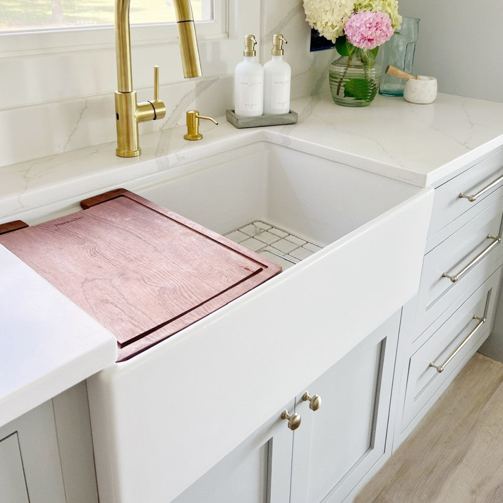 Nantucket 30" Workstation Fireclay Apron Sink Side Drain, White