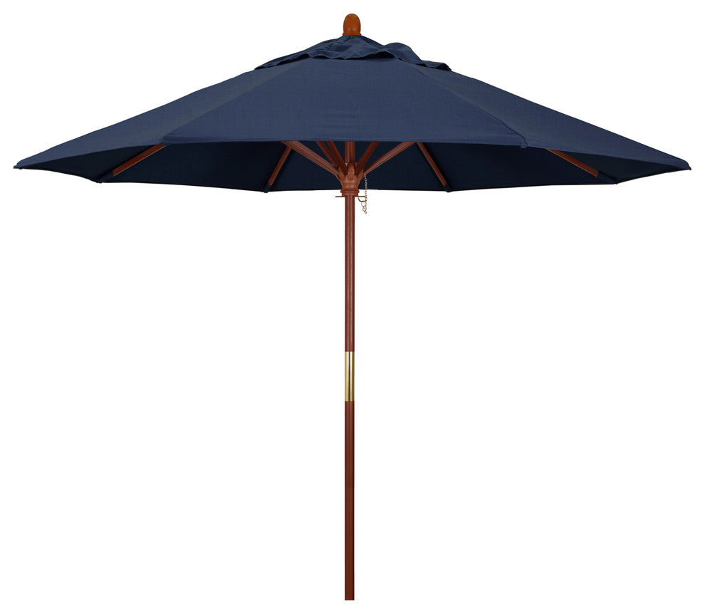 9' Square Push Lift Wood Umbrella, Sunbrella, Spectrum Indigo