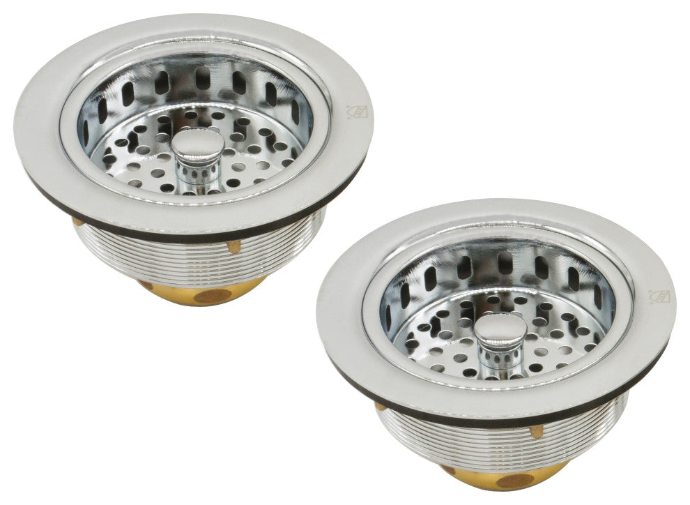 Two Wing Nut Style Large Kitchen Basket Strainer, Satin Nickel, Polished Nickel