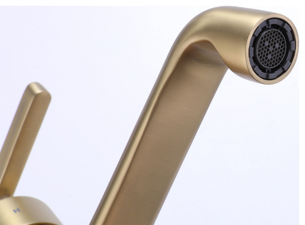 Deck Mounted Single Lever Handle Low-Arc Bathroom Vessel Faucet, Brushed Gold