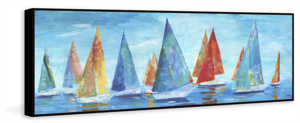 "Colorful Sails" Floater Framed Painting Print on Canvas, 30x10