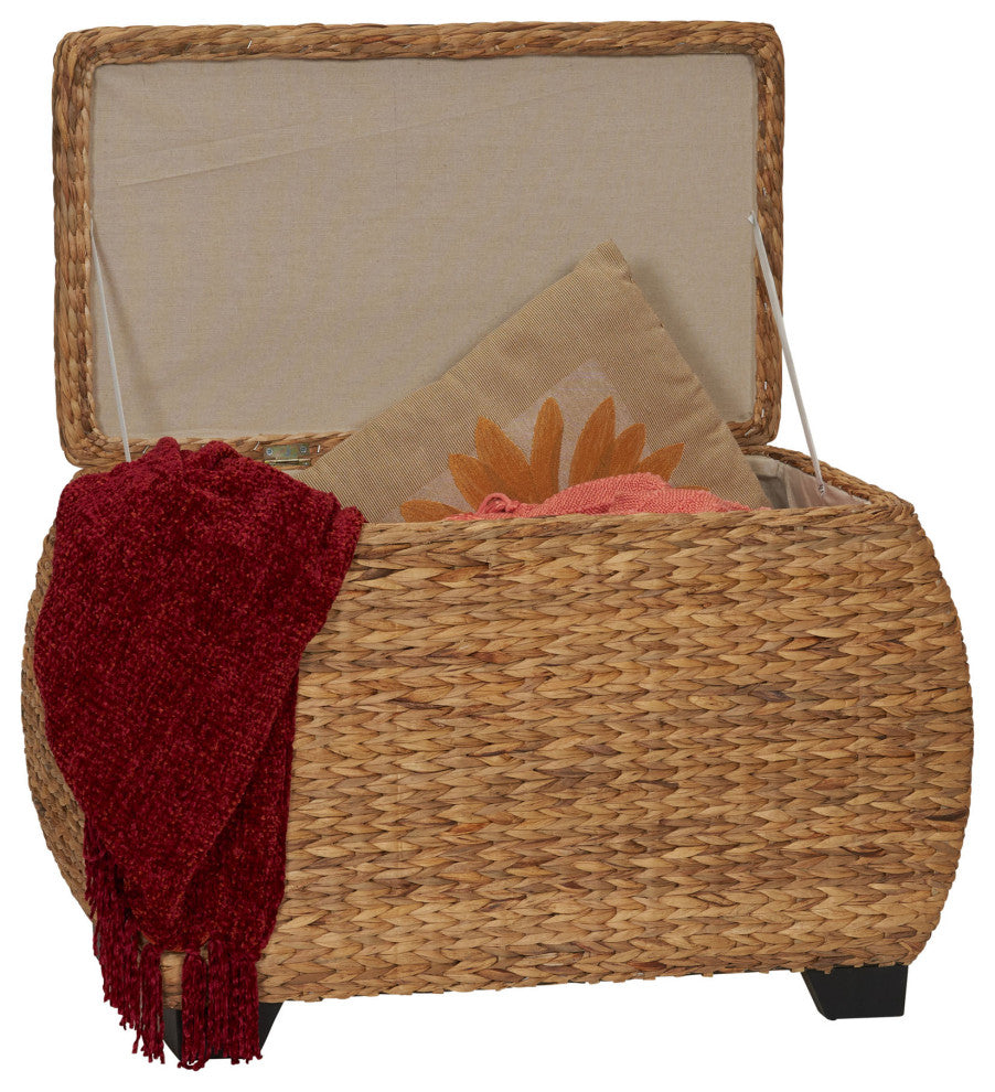 Large Curved Wicker Storage Chest, Liner, Water Hyacinth