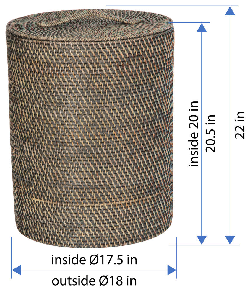 Loma Rattan Hamper with Liner, Apartment Size, Black-Wash
