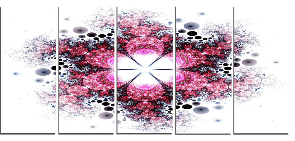 Violet Fractal Flower Pattern, Abstract Wall Art Canvas, 60"x28", 5 Panels