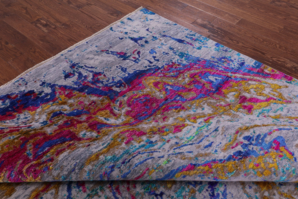 Wool and Silk Handmade Abstract Rug 7' 11" X 10' 3" Q11855