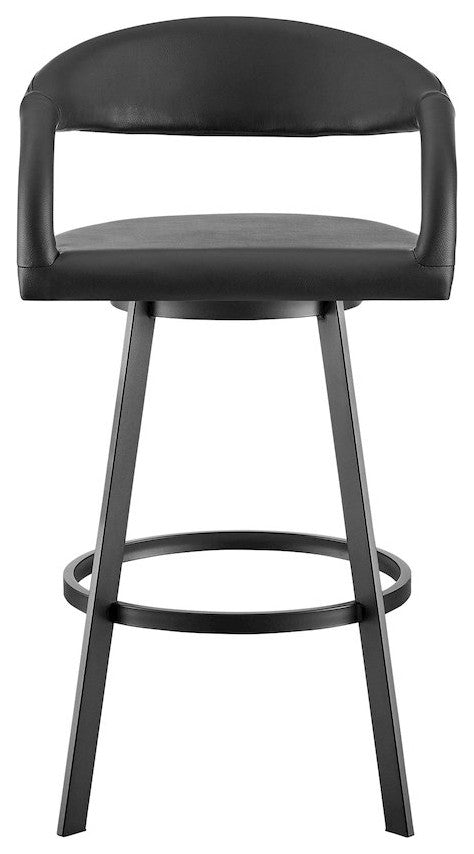 Ramona 26 Swivel Counter Stool with Matte Black Iron and Black Faux Leather