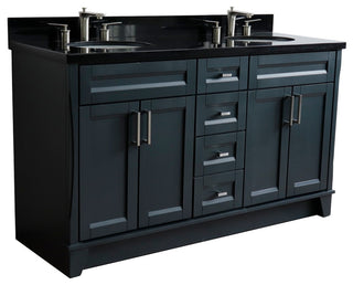 61" Double Sink Vanity, Dark Gray Finish And Black Galaxy Granite