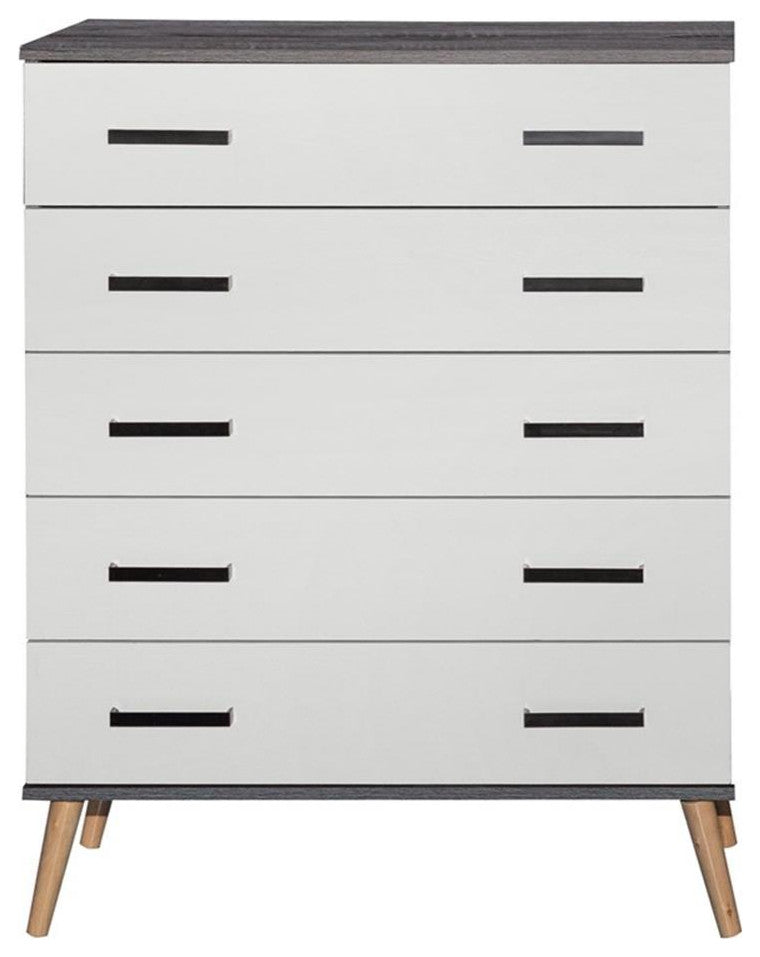 Better Home Products Eli Mid-Century Modern 5 Drawer Chest Charcoal & Silver Oak